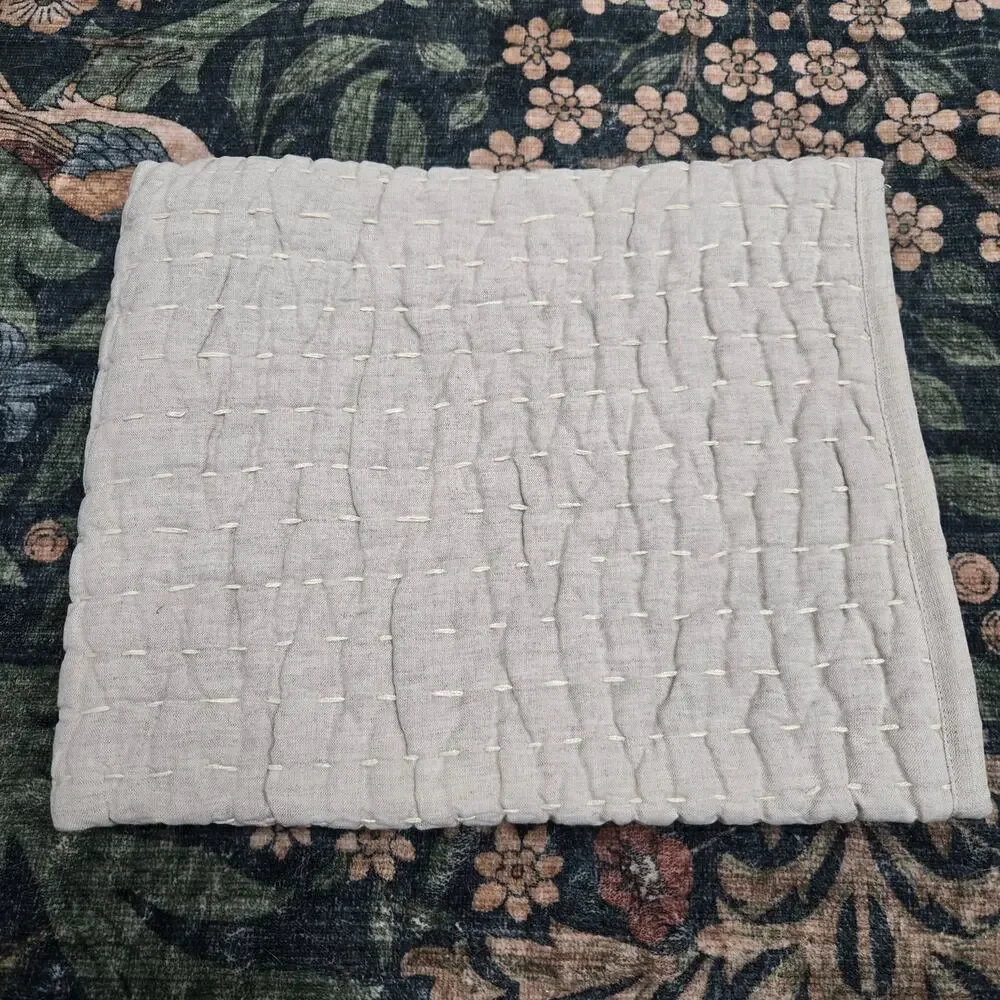 New Quince European Linen Cotton Stitch Quilted Euro Sham 24 x 24 Natural